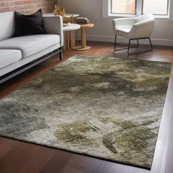 8' X 10' Chocolate Gray And Charcoal Abstract Washable Area Rug With UV Protection