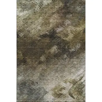 8' X 10' Chocolate Gray And Charcoal Abstract Washable Area Rug With UV Protection