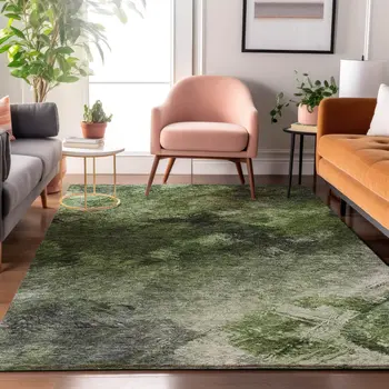 3' X 5' Green Gray And Charcoal Abstract Washable Area Rug With UV Protection