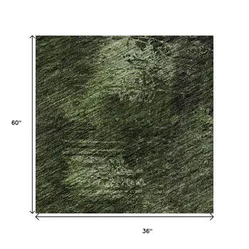 3' X 5' Green Gray And Charcoal Abstract Washable Area Rug With UV Protection