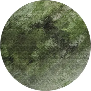 8' Green Gray And Charcoal Abstract Washable Round Rug With UV Protection