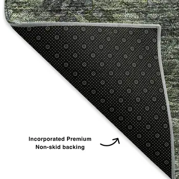 8' Green Gray And Charcoal Abstract Washable Round Rug With UV Protection