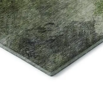 8' Green Gray And Charcoal Abstract Washable Round Rug With UV Protection