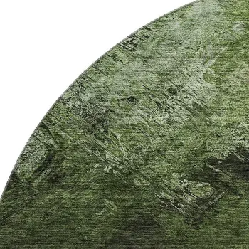8' Green Gray And Charcoal Abstract Washable Round Rug With UV Protection