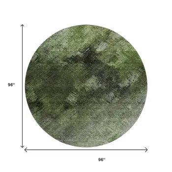 8' Green Gray And Charcoal Abstract Washable Round Rug With UV Protection