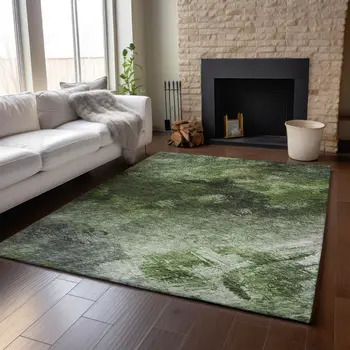 10' X 14' Green Gray And Charcoal Abstract Washable Area Rug With UV Protection