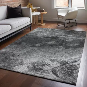 3' X 5' Gray Silver And Black Abstract Washable Area Rug With UV Protection