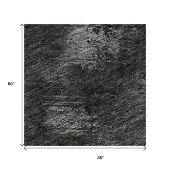 3' X 5' Gray Silver And Black Abstract Washable Area Rug With UV Protection