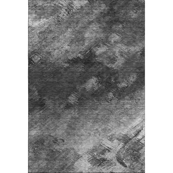 5' X 8' Gray Silver And Black Abstract Washable Area Rug With UV Protection