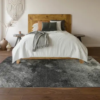 5' X 8' Gray Silver And Black Abstract Washable Area Rug With UV Protection