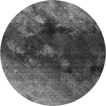 8' Gray Silver And Black Abstract Washable Round Rug With UV Protection