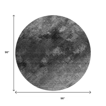 8' Gray Silver And Black Abstract Washable Round Rug With UV Protection