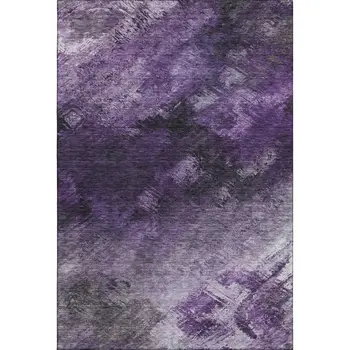 5' X 8' Purple Gray And Ivory Abstract Washable Area Rug With UV Protection