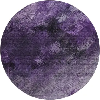 8' Purple Gray And Ivory Abstract Washable Round Rug With UV Protection