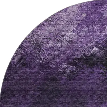 8' Purple Gray And Ivory Abstract Washable Round Rug With UV Protection