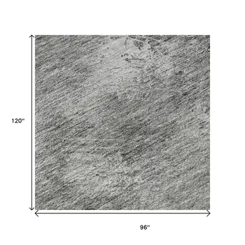 8' X 10' Silver And Gray Abstract Washable Area Rug With UV Protection