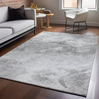 9' X 12' Silver And Gray Abstract Washable Area Rug With UV Protection