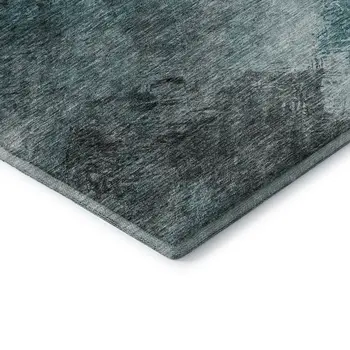 3' X 5' Teal Ivory And Gray Abstract Washable Area Rug With UV Protection