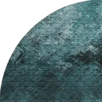 8' Teal Ivory And Gray Abstract Washable Round Rug With UV Protection