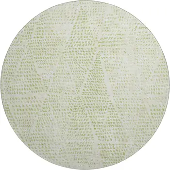 8' Artichoke Green And Ivory Diamond Washable Round Rug With UV Protection