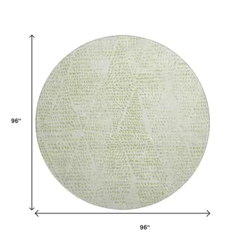 8' Artichoke Green And Ivory Diamond Washable Round Rug With UV Protection