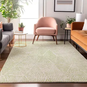 9' X 12' Artichoke Green And Ivory Diamond Washable Area Rug With UV Protection