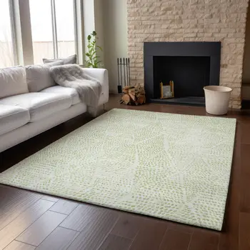 9' X 12' Artichoke Green And Ivory Diamond Washable Area Rug With UV Protection