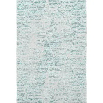 5' X 8' Aqua And Ivory Diamond Washable Area Rug With UV Protection