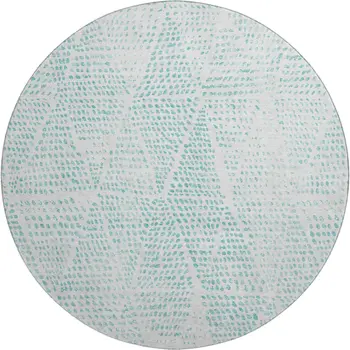 8' Aqua And Ivory Diamond Washable Round Rug With UV Protection