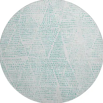 8' Aqua And Ivory Diamond Washable Round Rug With UV Protection