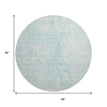 8' Aqua And Ivory Diamond Washable Round Rug With UV Protection