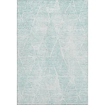 9' X 12' Aqua And Ivory Diamond Washable Area Rug With UV Protection