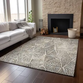 8' X 10' Beige And Ivory Diamond Washable Area Rug With UV Protection