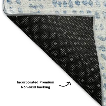 3' X 5' Denim Blue And Ivory Diamond Washable Area Rug With UV Protection