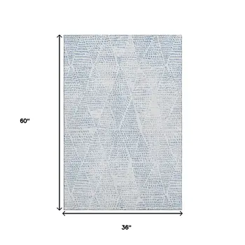 3' X 5' Denim Blue And Ivory Diamond Washable Area Rug With UV Protection