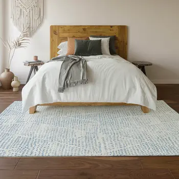 5' X 8' Denim Blue And Ivory Diamond Washable Area Rug With UV Protection