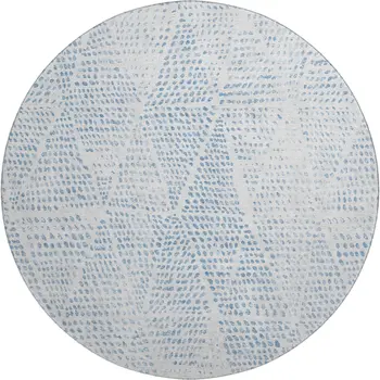 8' Denim Blue And Ivory Diamond Washable Round Rug With UV Protection