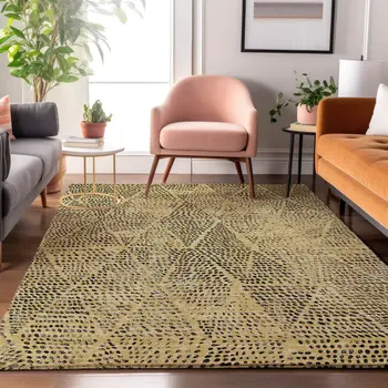 5' X 8' Gold And Charcoal Diamond Washable Area Rug With UV Protection