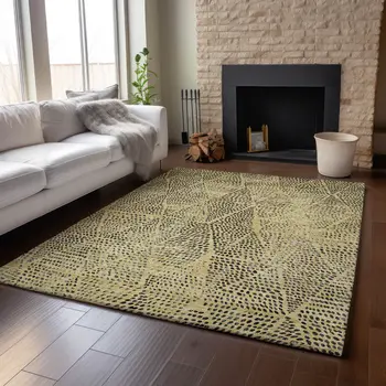 5' X 8' Gold And Charcoal Diamond Washable Area Rug With UV Protection