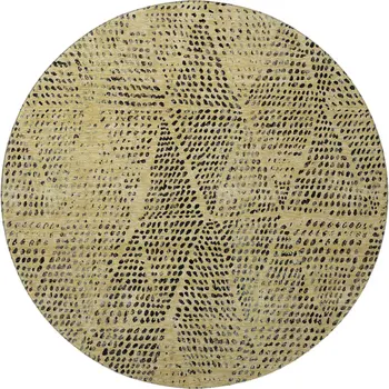 8' Gold And Charcoal Diamond Washable Round Rug With UV Protection