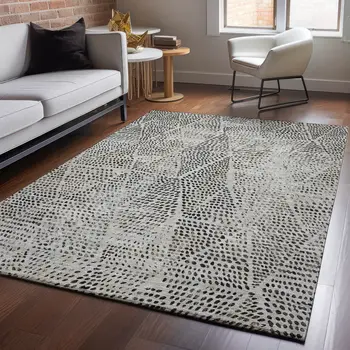 8' X 10' Gray And Black Diamond Washable Area Rug With UV Protection