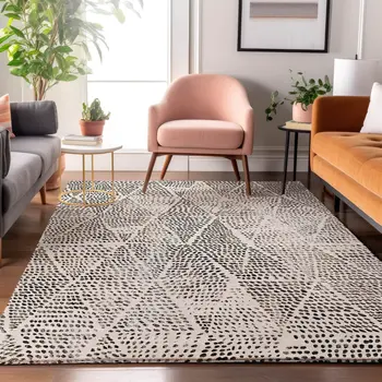 3' X 5' Ivory And Charcoal Diamond Washable Area Rug With UV Protection