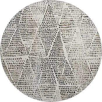 8' Ivory And Charcoal Diamond Washable Round Rug With UV Protection
