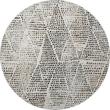 8' Ivory And Charcoal Diamond Washable Round Rug With UV Protection