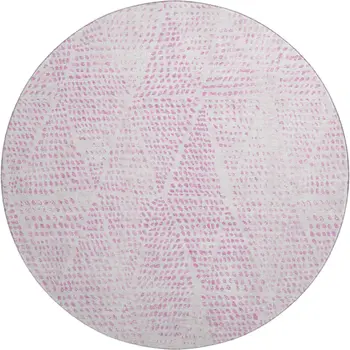 8' Pink And Ivory Diamond Washable Round Rug With UV Protection