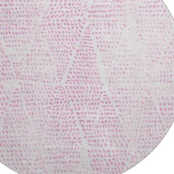 8' Pink And Ivory Diamond Washable Round Rug With UV Protection