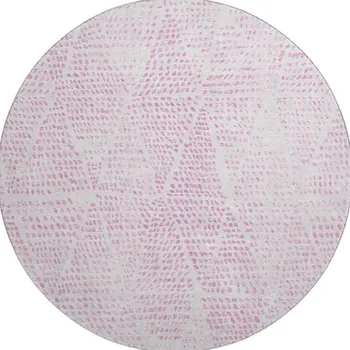 8' Pink And Ivory Diamond Washable Round Rug With UV Protection