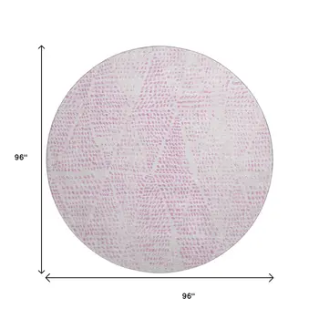 8' Pink And Ivory Diamond Washable Round Rug With UV Protection