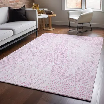 9' X 12' Pink And Ivory Diamond Washable Area Rug With UV Protection