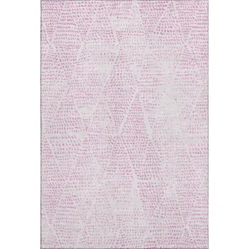 9' X 12' Pink And Ivory Diamond Washable Area Rug With UV Protection